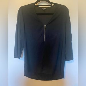 Express black, polyester, medium shirt with 3/4 sleeves and gold zipper